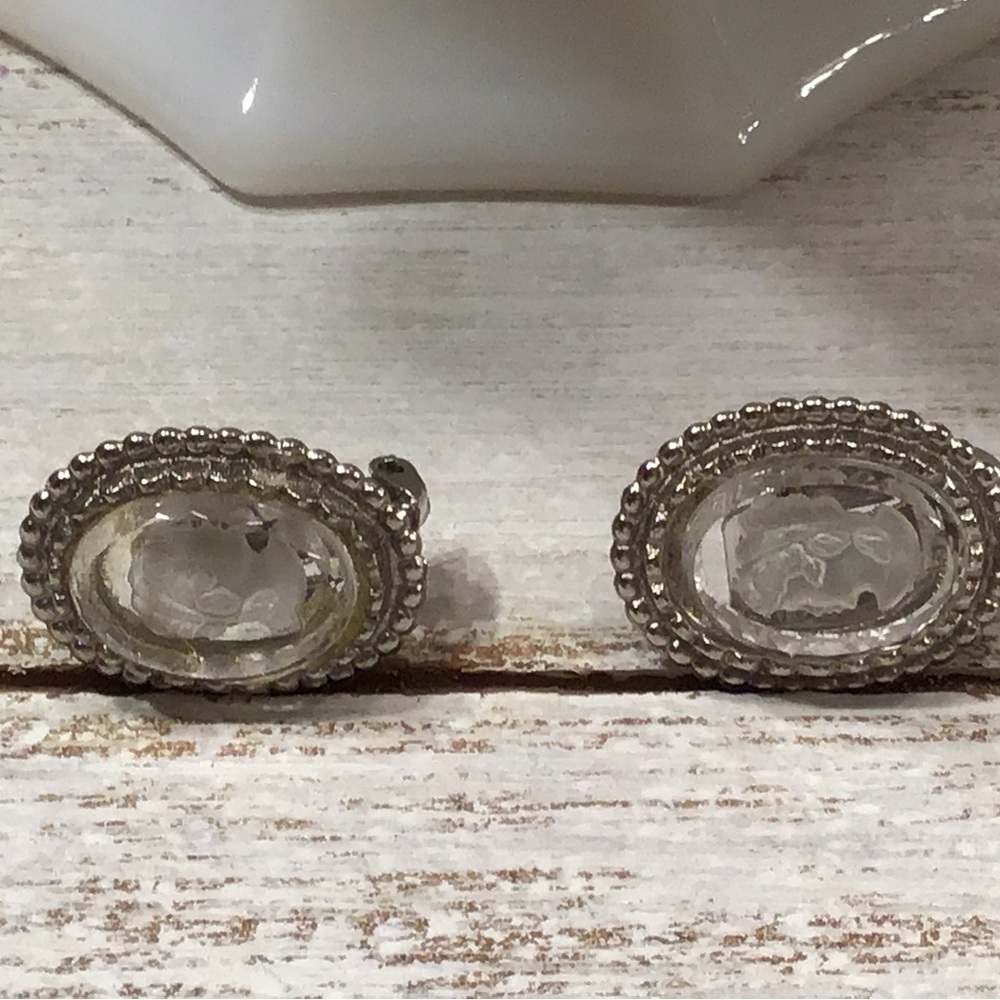 Clear Cameo Clip On Earrings